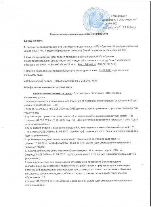 Результат антикоррупционного мониторинга
