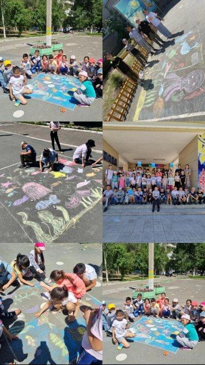 #балаларжылысемей #жазғылагерь2022 Рисунки на асфальте
