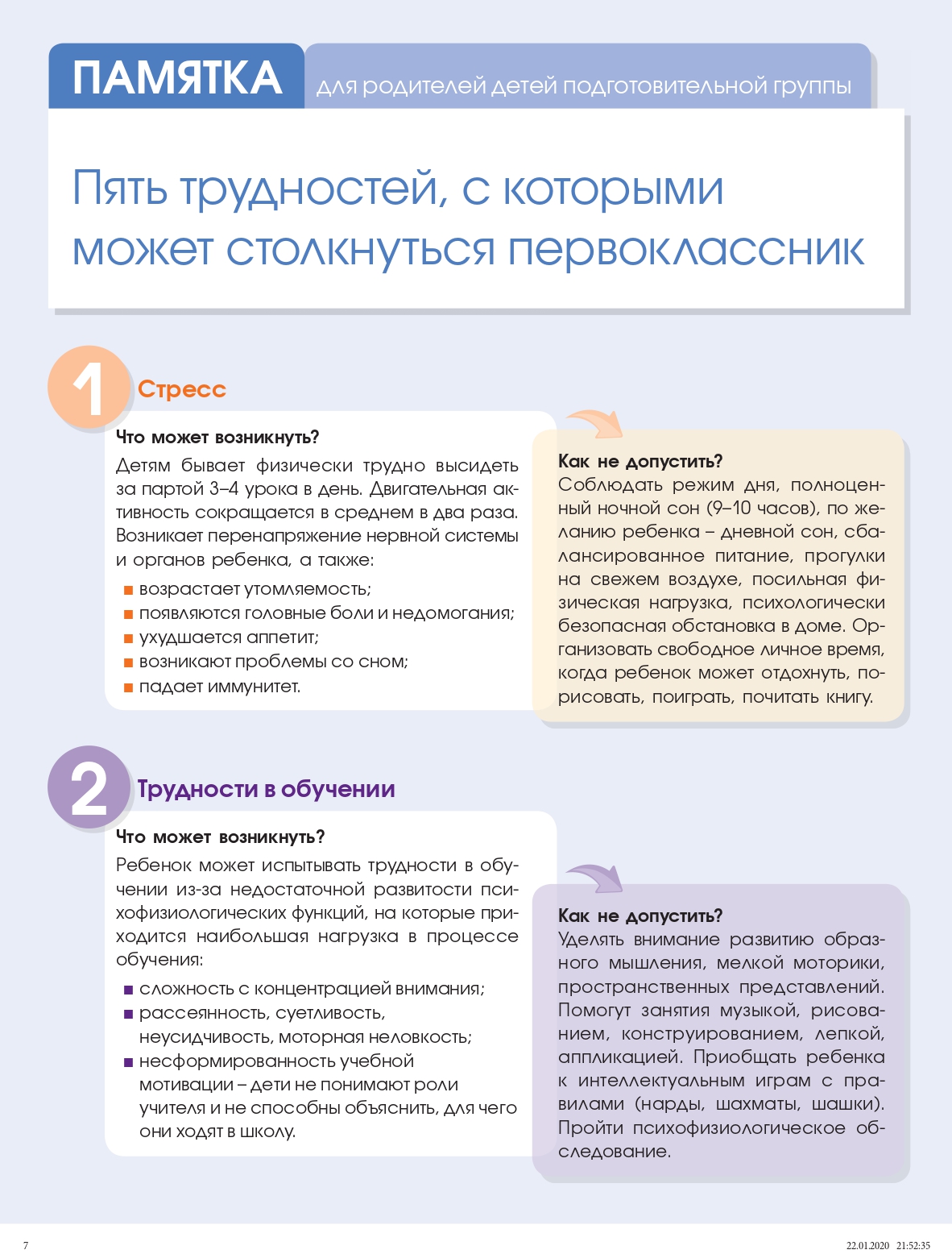 Памятка для родителей первоклассников